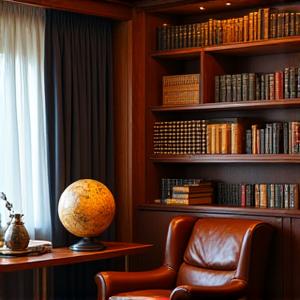 Cartography themed library lounge