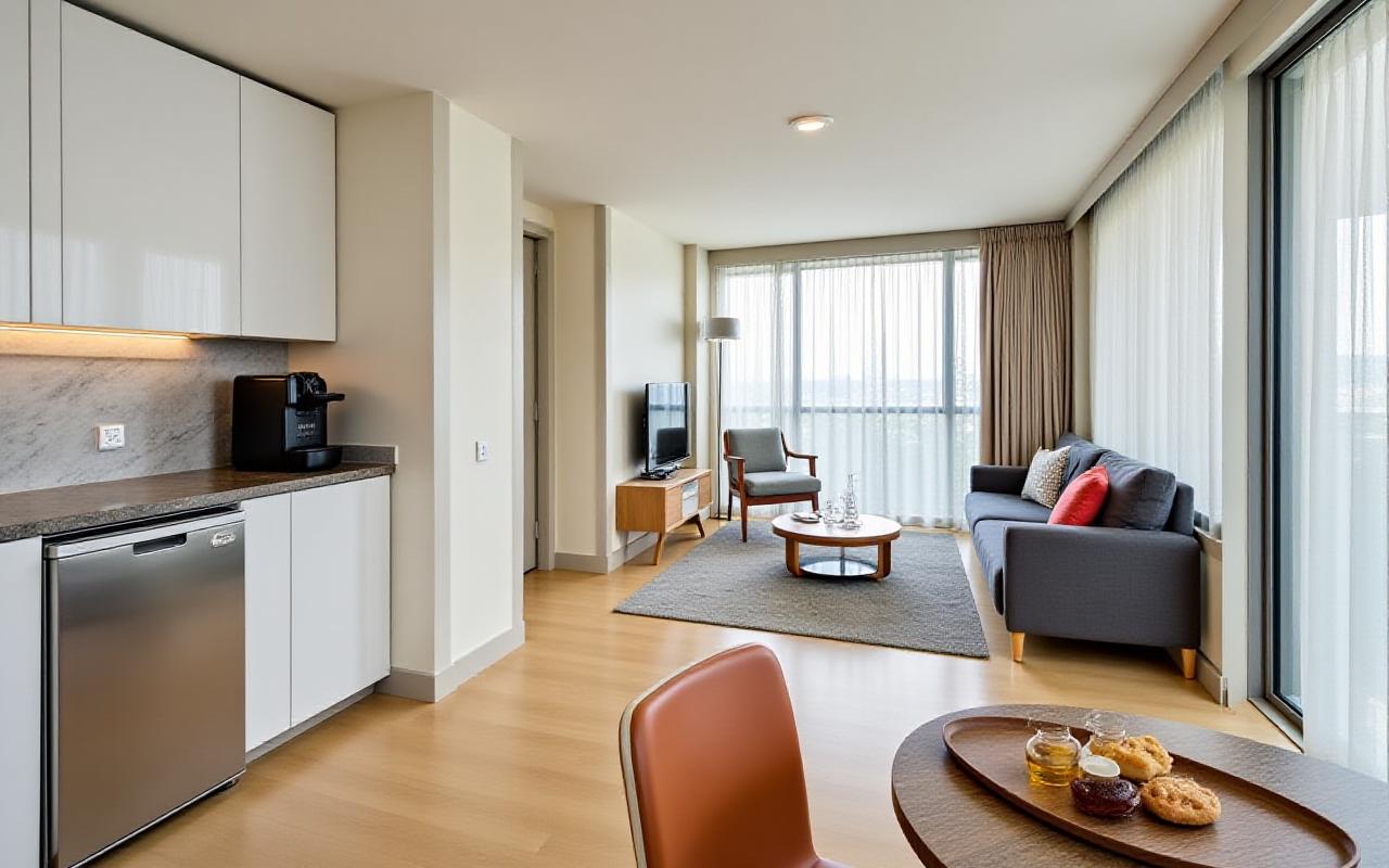 The Atlas Suite with kitchenette and lounge area